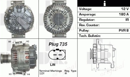 LATURI 14V 180A OM642 3.0D/4.0D 07.05-12.12 (VALEO)