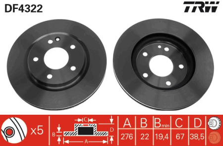 JARRULEVY ETU A190-210 BENSA 170CDI 276X22MM (TRW)