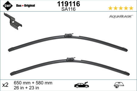 TUULILASIN PYYHKIJÄN SULKAPARI 575/650MM LÄMMITETTÄVÄ PESURIN NREIJILLÄ (SFW)