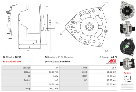 LATURI 12V 90A 2.0/2.3 06.00-03.03 (PULSAR/AS-PL)