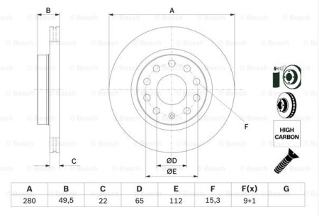 JARRULEVY ETU 15" JÄÄHD (280X22MM) PR-ZF,1ZM (BOSCH)