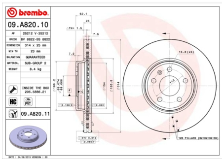 JARRULEVY ETU 314X25MM PR-1LT (BREMBO)