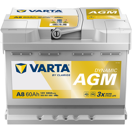 KÄYNNISTYSAKKU 12V 60AH/680A AGM; START&STOP AGM (R+) 242X175X190 B13 (VARTA)